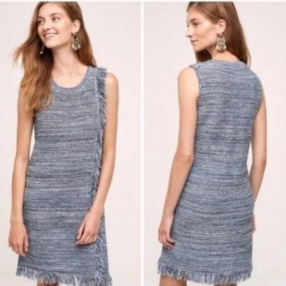 Anthropologie Dresses & Skirts - Anthropologie Holding Horses Blue  Fringe Tweed Shift Dress